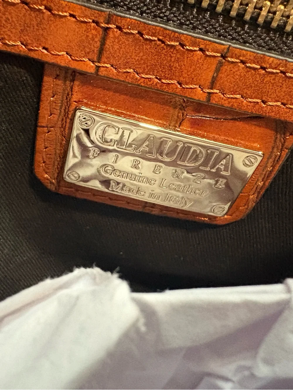 NWT Claudia Firenze Women's Croc-Embossed Leather Satchel in Brown